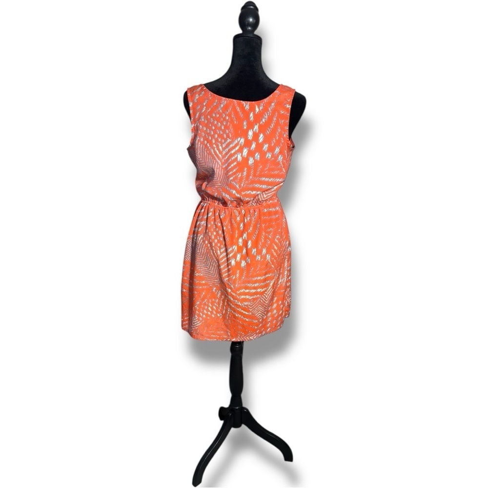 Forever 21 Orange/White and Gray Patterned Sweatheart Neck Sleveless Mini Dress - Picture 4 of 16